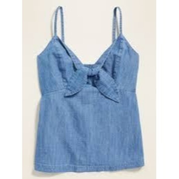 Old Navy Chambray Denim 100% Cotton Front Tie Smocked Back Adjustable Cami Top S - Picture 1 of 5